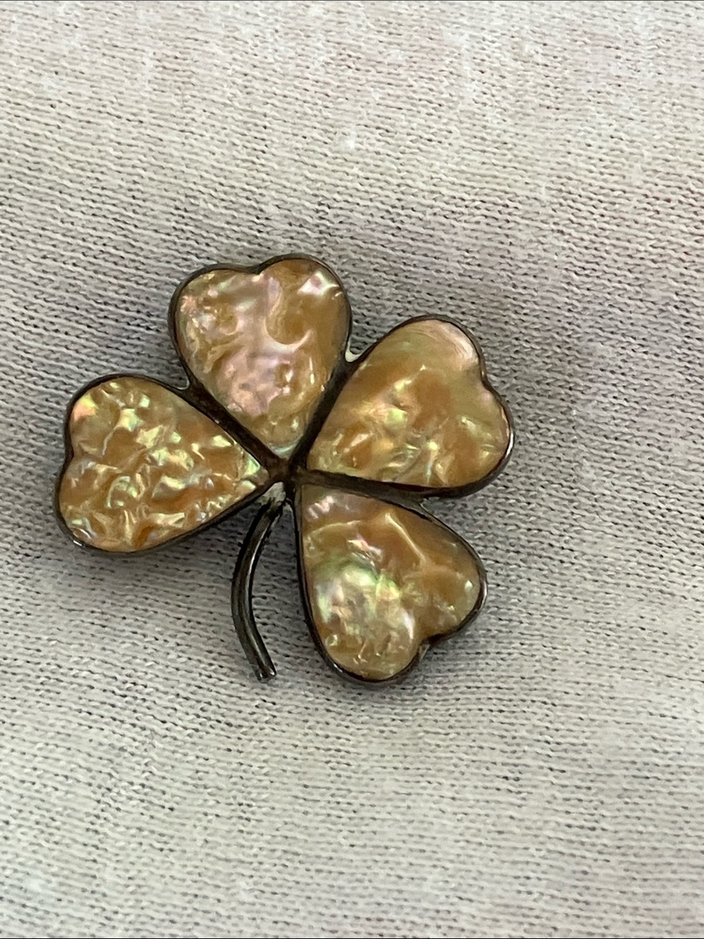Vintage MOP 4 Leaf Clover Brooch Pin  Sterling